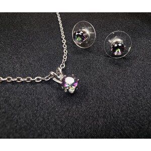 925 Sterling Silver Necklace & Stud Earrings Set With Multi-Color Gemstones